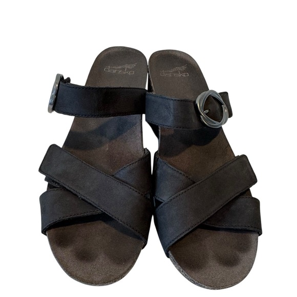 Dansko Susie Milled Black Nubuck Leather Slide Wedge Sandals Size 40 EU S1 - Picture 2 of 10